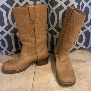 Leather Round Toe Cowboy Boots Size 8